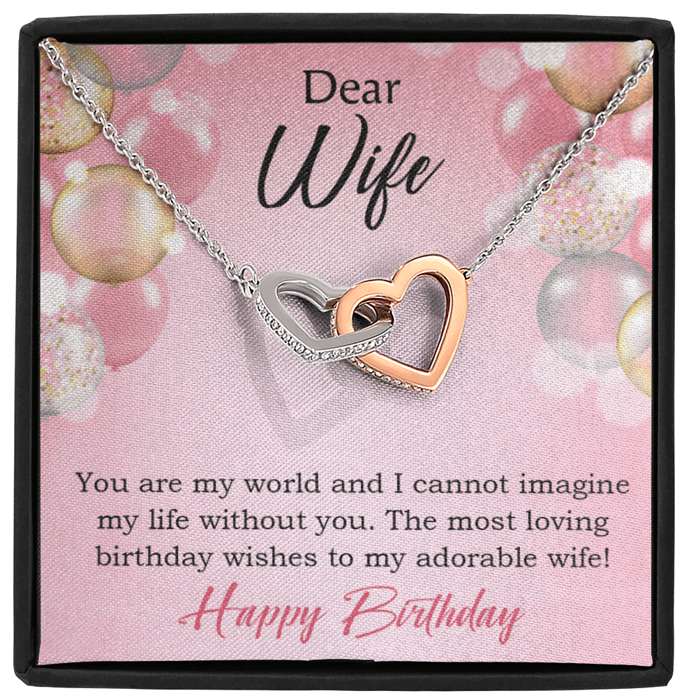 Wife Love Card Adorable Wife! Wife Gift Inseparable Love Pendant 18k Rose Gold Finish Romantic Birthday Card - Interlocking Hearts Necklace