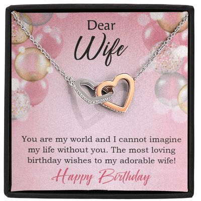 Wife Love Card Adorable Wife! Wife Gift Inseparable Love Pendant 18k Rose Gold Finish Romantic Birthday Card - Interlocking Hearts Necklace