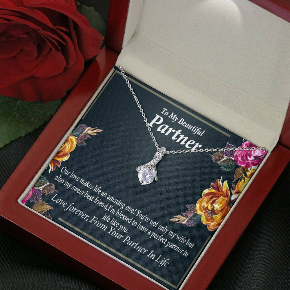 For My Partner Sweet Best Friend Eternity Ribbon Stone Necklace 14K White Gold Keepsake Card Partner Gift - Alluring Beauty Necklace Gift For Her