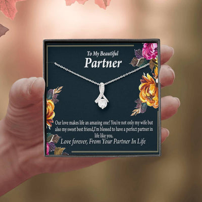 For My Partner Sweet Best Friend Eternity Ribbon Stone Necklace 14K White Gold Keepsake Card Partner Gift - Alluring Beauty Necklace Gift For Her