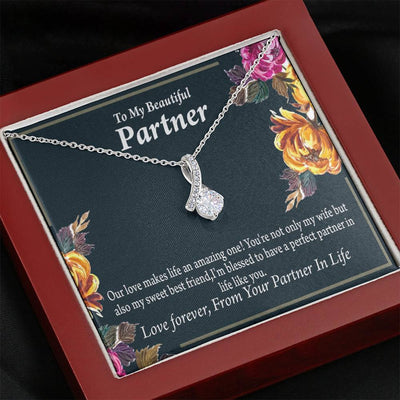 For My Partner Sweet Best Friend Eternity Ribbon Stone Necklace 14K White Gold Keepsake Card Partner Gift - Alluring Beauty Necklace Gift For Her