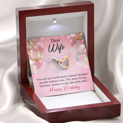 Wife Love Card Adorable Wife! Wife Gift Inseparable Love Pendant 18k Rose Gold Finish Romantic Birthday Card - Interlocking Hearts Necklace