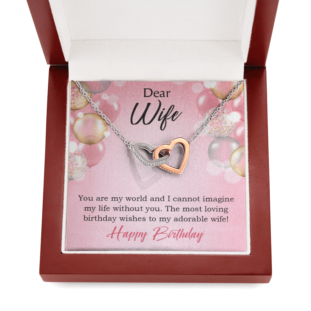 Wife Love Card Adorable Wife! Wife Gift Inseparable Love Pendant 18k Rose Gold Finish Romantic Birthday Card - Interlocking Hearts Necklace