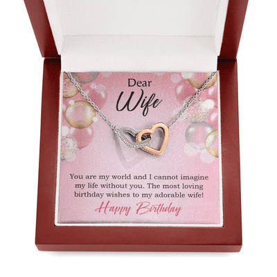 Wife Love Card Adorable Wife! Wife Gift Inseparable Love Pendant 18k Rose Gold Finish Romantic Birthday Card - Interlocking Hearts Necklace