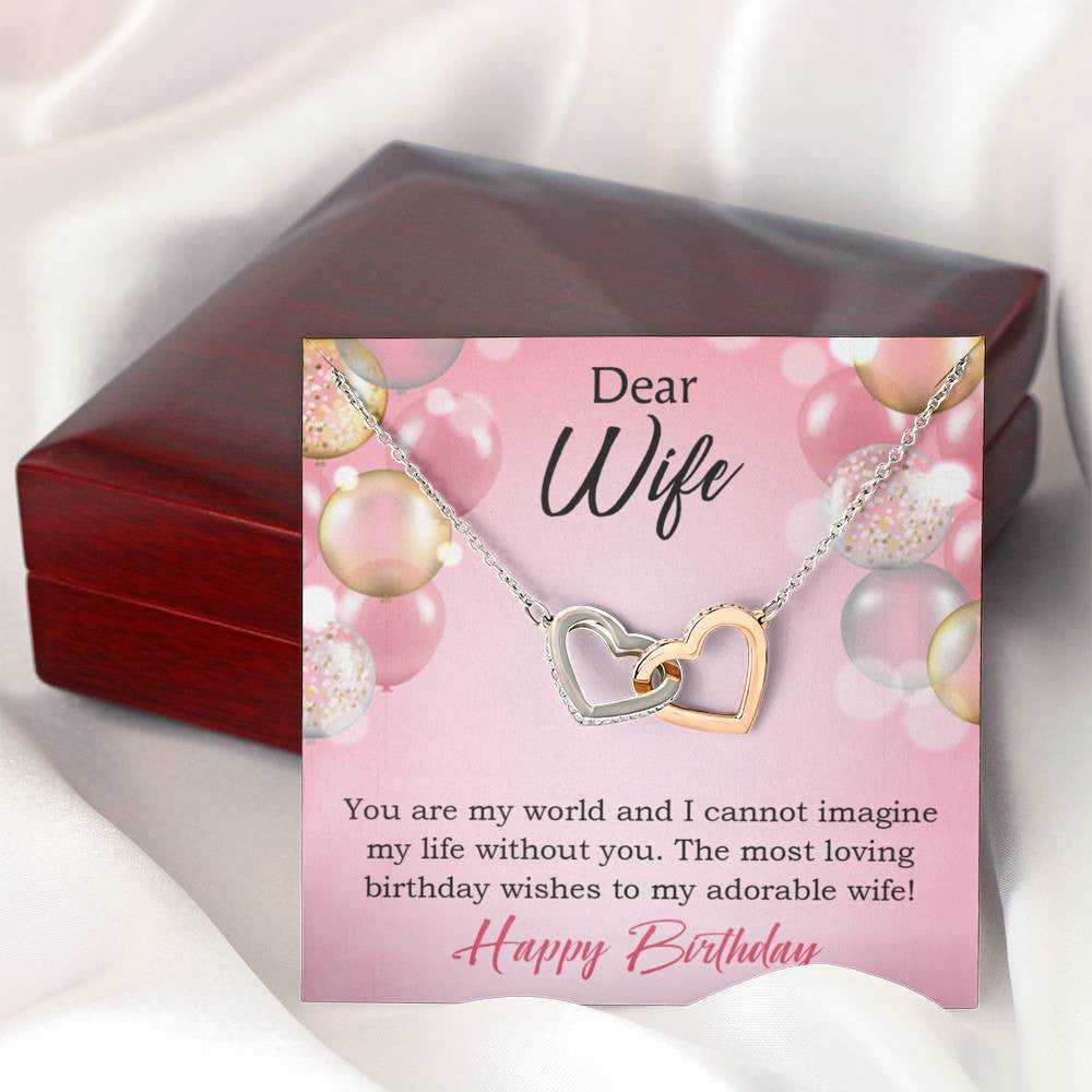 Wife Love Card Adorable Wife! Wife Gift Inseparable Love Pendant 18k Rose Gold Finish Romantic Birthday Card - Interlocking Hearts Necklace