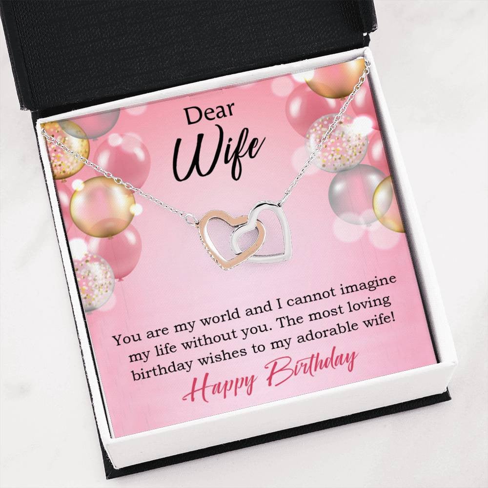 Wife Love Card Adorable Wife! Wife Gift Inseparable Love Pendant 18k Rose Gold Finish Romantic Birthday Card - Interlocking Hearts Necklace