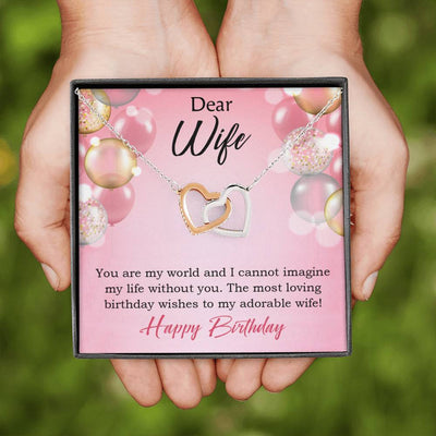 Wife Love Card Adorable Wife! Wife Gift Inseparable Love Pendant 18k Rose Gold Finish Romantic Birthday Card - Interlocking Hearts Necklace
