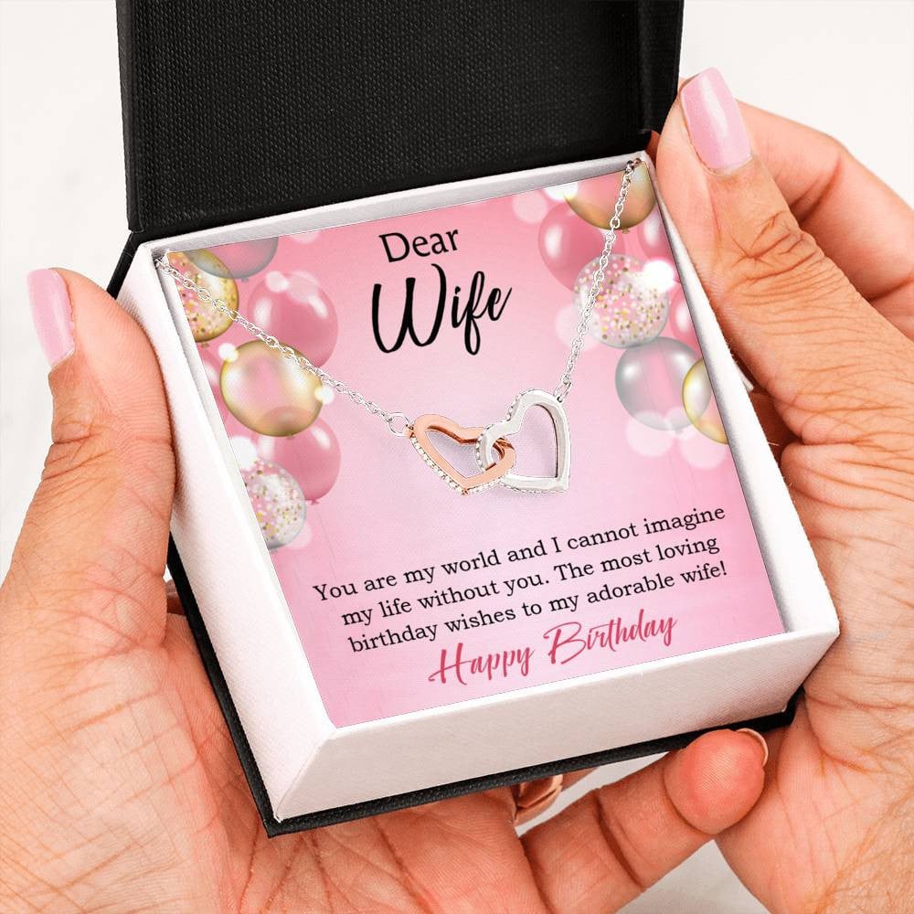 Wife Love Card Adorable Wife! Wife Gift Inseparable Love Pendant 18k Rose Gold Finish Romantic Birthday Card - Interlocking Hearts Necklace