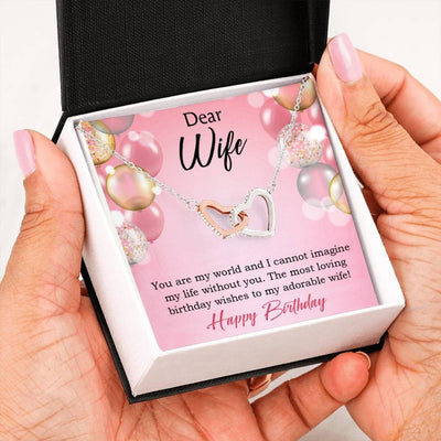 Wife Love Card Adorable Wife! Wife Gift Inseparable Love Pendant 18k Rose Gold Finish Romantic Birthday Card - Interlocking Hearts Necklace