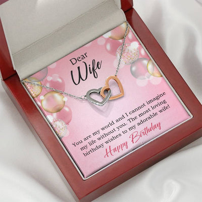 Wife Love Card Adorable Wife! Wife Gift Inseparable Love Pendant 18k Rose Gold Finish Romantic Birthday Card - Interlocking Hearts Necklace