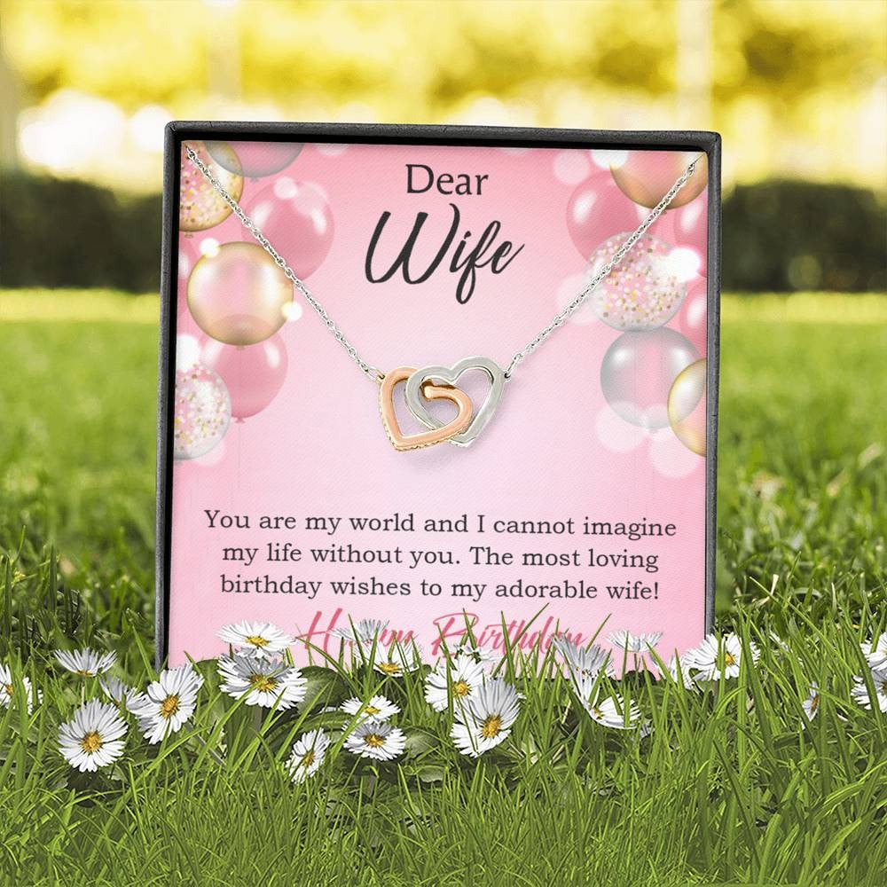 Wife Love Card Adorable Wife! Wife Gift Inseparable Love Pendant 18k Rose Gold Finish Romantic Birthday Card - Interlocking Hearts Necklace