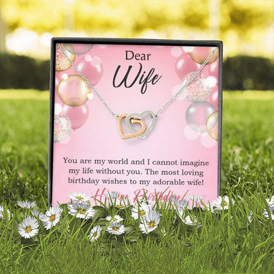 Wife Love Card Adorable Wife! Wife Gift Inseparable Love Pendant 18k Rose Gold Finish Romantic Birthday Card - Interlocking Hearts Necklace
