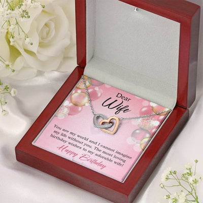 Wife Love Card Adorable Wife! Wife Gift Inseparable Love Pendant 18k Rose Gold Finish Romantic Birthday Card - Interlocking Hearts Necklace