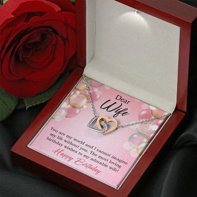 Wife Love Card Adorable Wife! Wife Gift Inseparable Love Pendant 18k Rose Gold Finish Romantic Birthday Card - Interlocking Hearts Necklace