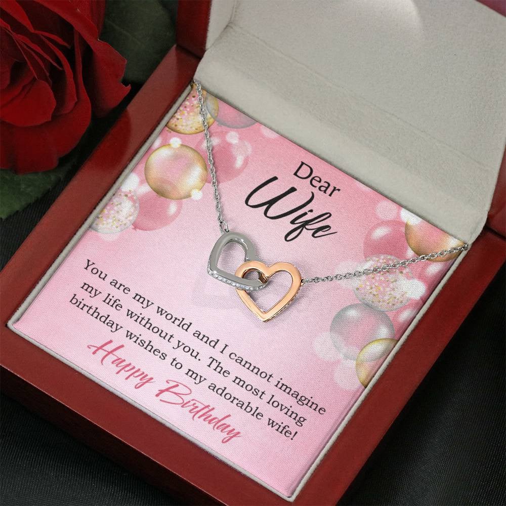 Wife Love Card Adorable Wife! Wife Gift Inseparable Love Pendant 18k Rose Gold Finish Romantic Birthday Card - Interlocking Hearts Necklace