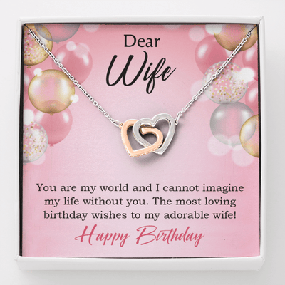 Wife Love Card Adorable Wife! Wife Gift Inseparable Love Pendant 18k Rose Gold Finish Romantic Birthday Card - Interlocking Hearts Necklace
