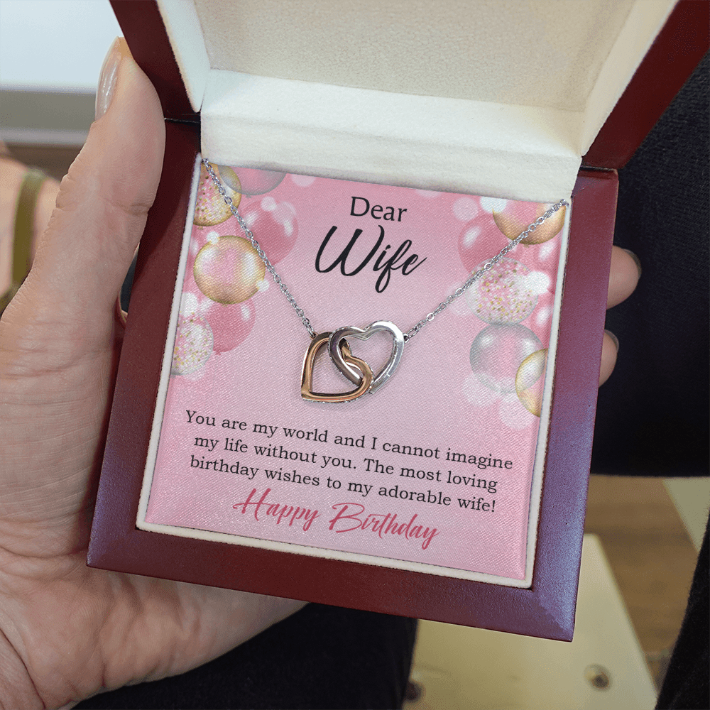 Wife Love Card Adorable Wife! Wife Gift Inseparable Love Pendant 18k Rose Gold Finish Romantic Birthday Card - Interlocking Hearts Necklace
