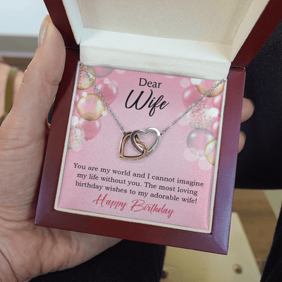 Wife Love Card Adorable Wife! Wife Gift Inseparable Love Pendant 18k Rose Gold Finish Romantic Birthday Card - Interlocking Hearts Necklace