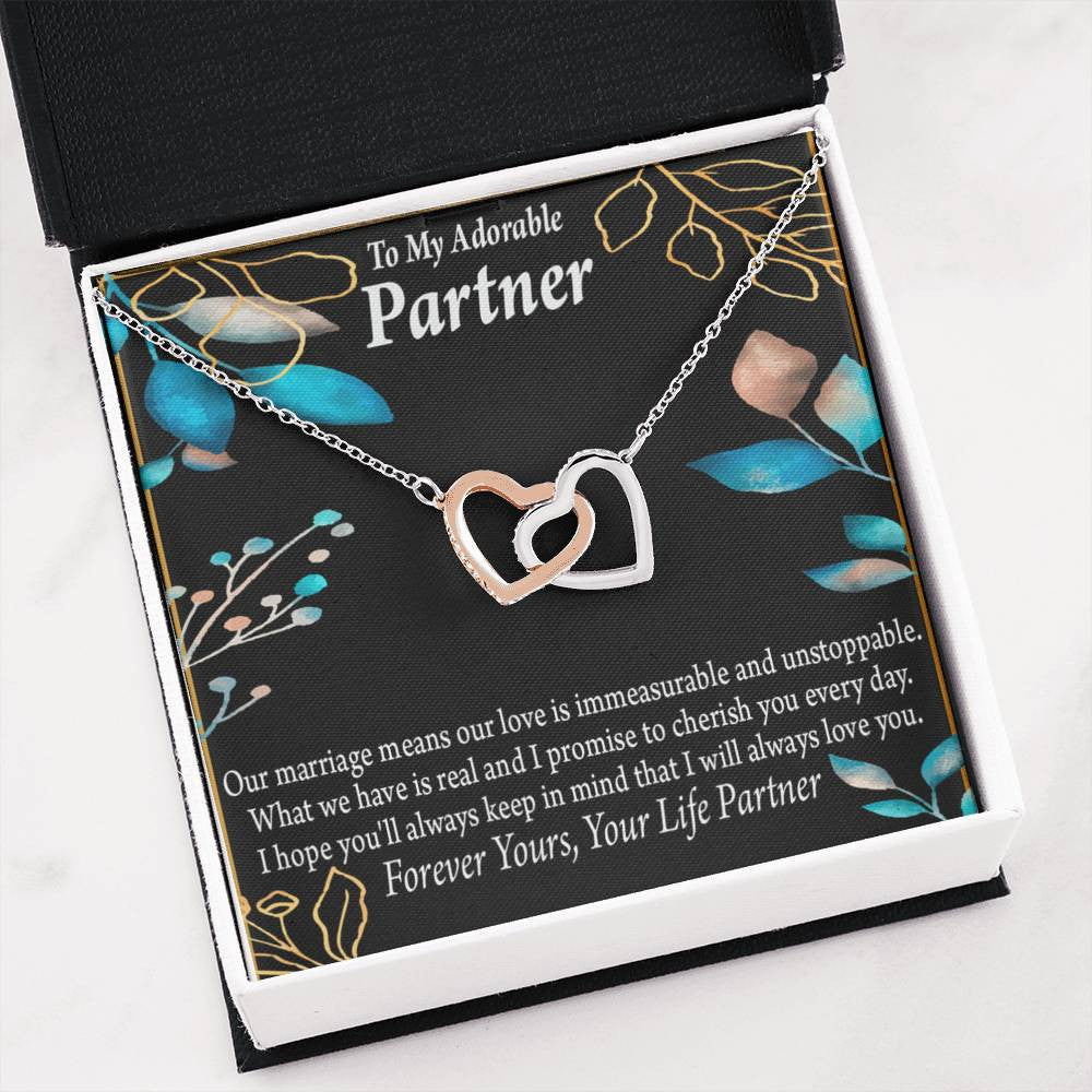 To My Partner Forever Yours Inseparable Pendant 18k Rose Gold Finish 16� Life Partner Keepsake Card - Interlocking Hearts Necklace