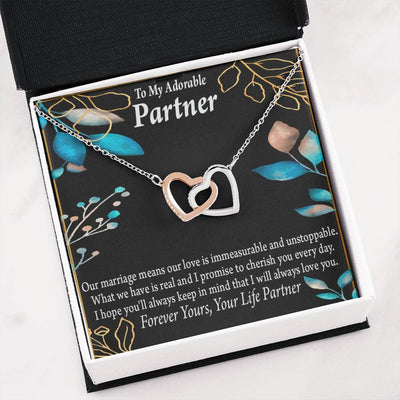 To My Partner Forever Yours Inseparable Pendant 18k Rose Gold Finish 16� Life Partner Keepsake Card - Interlocking Hearts Necklace