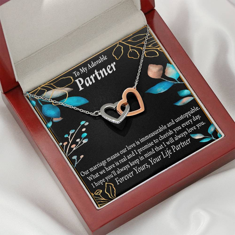 To My Partner Forever Yours Inseparable Pendant 18k Rose Gold Finish 16� Life Partner Keepsake Card - Interlocking Hearts Necklace