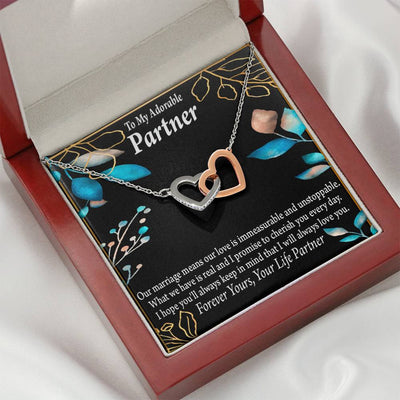 To My Partner Forever Yours Inseparable Pendant 18k Rose Gold Finish 16� Life Partner Keepsake Card - Interlocking Hearts Necklace