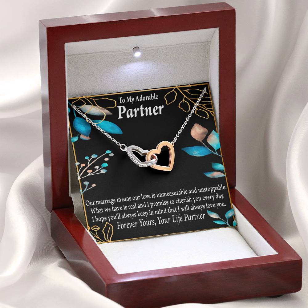 To My Partner Forever Yours Inseparable Pendant 18k Rose Gold Finish 16� Life Partner Keepsake Card - Interlocking Hearts Necklace