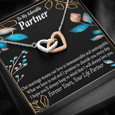 To My Partner Forever Yours Inseparable Pendant 18k Rose Gold Finish 16� Life Partner Keepsake Card - Interlocking Hearts Necklace