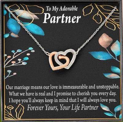 To My Partner Forever Yours Inseparable Pendant 18k Rose Gold Finish 16� Life Partner Keepsake Card - Interlocking Hearts Necklace