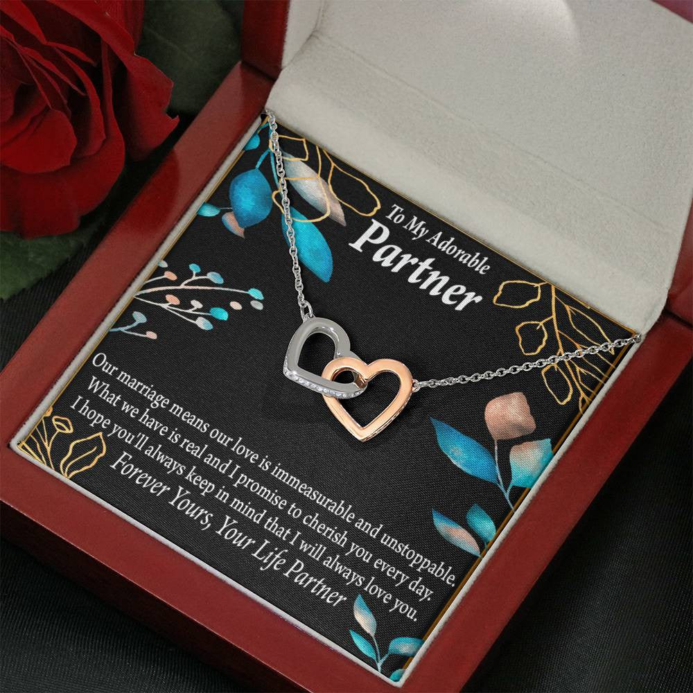 To My Partner Forever Yours Inseparable Pendant 18k Rose Gold Finish 16� Life Partner Keepsake Card - Interlocking Hearts Necklace