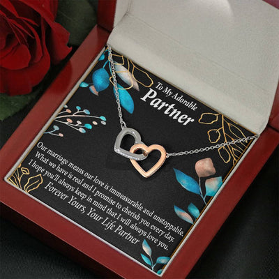 To My Partner Forever Yours Inseparable Pendant 18k Rose Gold Finish 16� Life Partner Keepsake Card - Interlocking Hearts Necklace