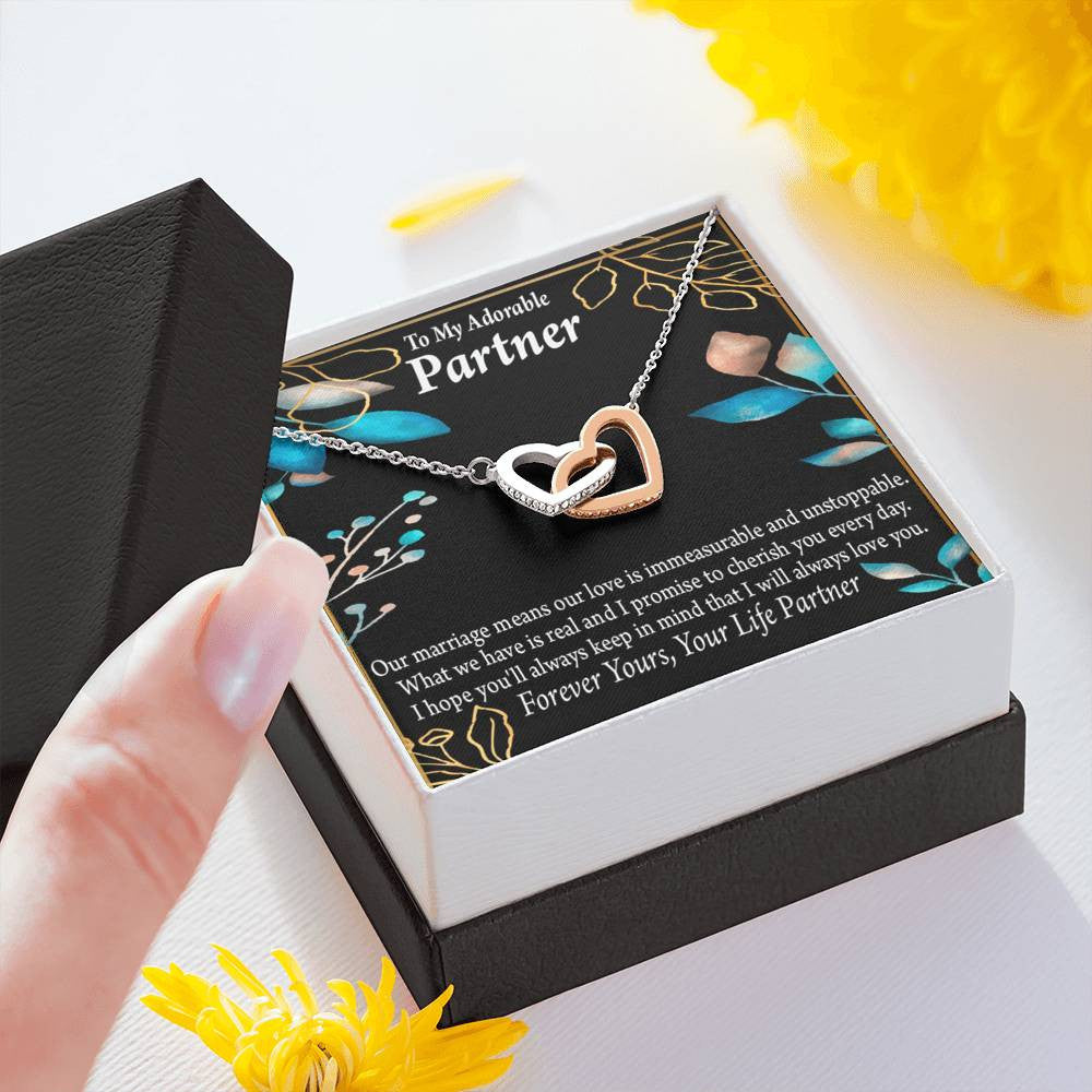 To My Partner Forever Yours Inseparable Pendant 18k Rose Gold Finish 16� Life Partner Keepsake Card - Interlocking Hearts Necklace
