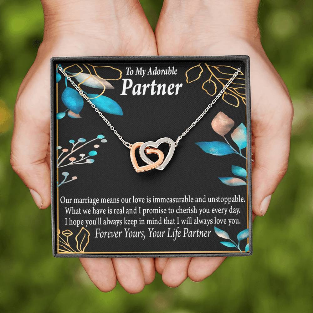 To My Partner Forever Yours Inseparable Pendant 18k Rose Gold Finish 16� Life Partner Keepsake Card - Interlocking Hearts Necklace