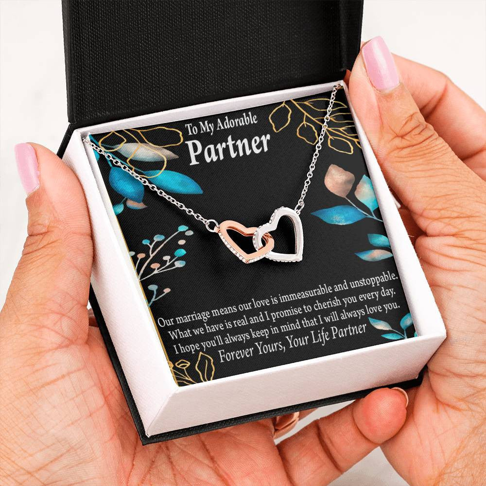 To My Partner Forever Yours Inseparable Pendant 18k Rose Gold Finish 16� Life Partner Keepsake Card - Interlocking Hearts Necklace