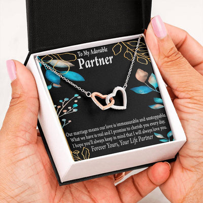 To My Partner Forever Yours Inseparable Pendant 18k Rose Gold Finish 16� Life Partner Keepsake Card - Interlocking Hearts Necklace