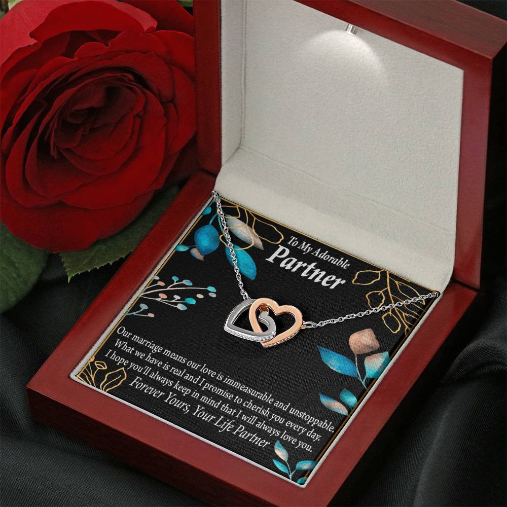 To My Partner Forever Yours Inseparable Pendant 18k Rose Gold Finish 16� Life Partner Keepsake Card - Interlocking Hearts Necklace