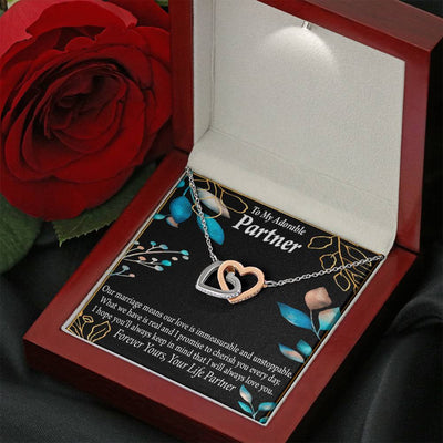 To My Partner Forever Yours Inseparable Pendant 18k Rose Gold Finish 16� Life Partner Keepsake Card - Interlocking Hearts Necklace