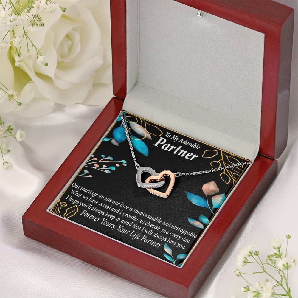 To My Partner Forever Yours Inseparable Pendant 18k Rose Gold Finish 16� Life Partner Keepsake Card - Interlocking Hearts Necklace