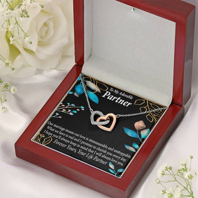 To My Partner Forever Yours Inseparable Pendant 18k Rose Gold Finish 16� Life Partner Keepsake Card - Interlocking Hearts Necklace