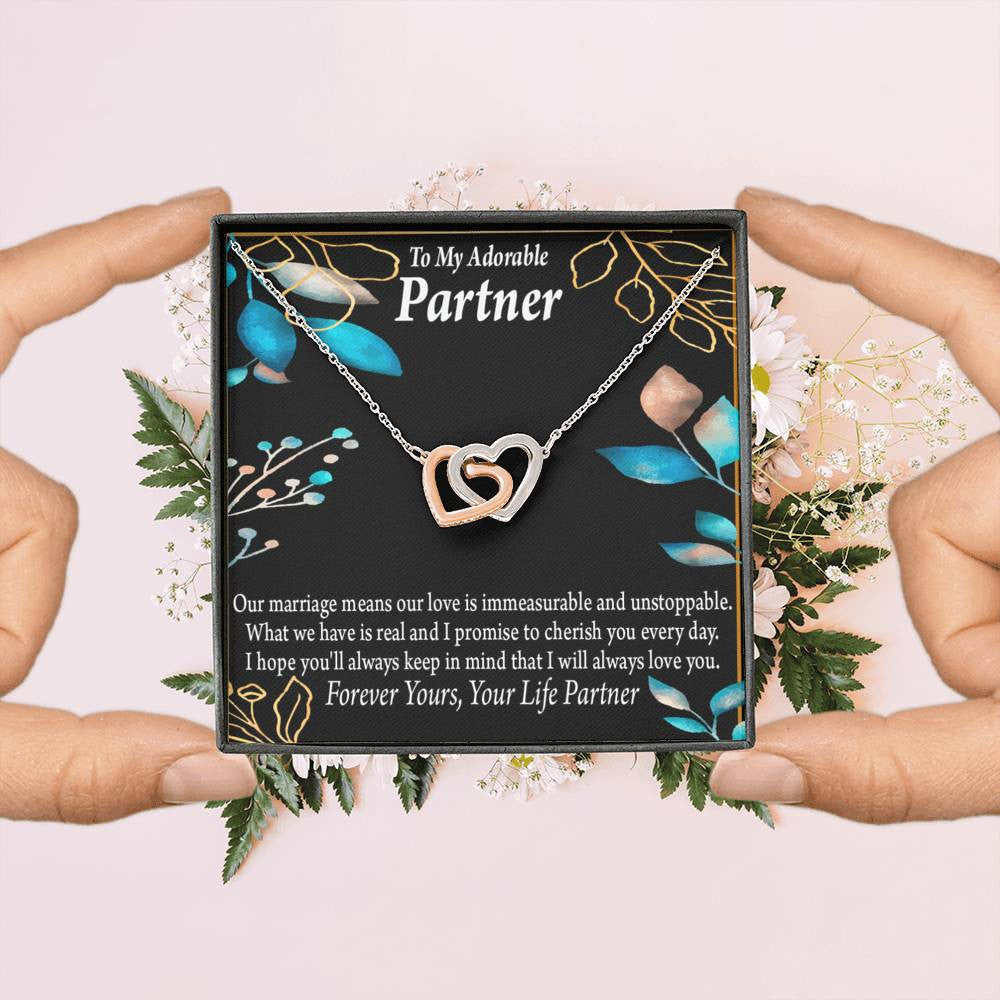 To My Partner Forever Yours Inseparable Pendant 18k Rose Gold Finish 16� Life Partner Keepsake Card - Interlocking Hearts Necklace