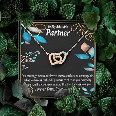 To My Partner Forever Yours Inseparable Pendant 18k Rose Gold Finish 16� Life Partner Keepsake Card - Interlocking Hearts Necklace