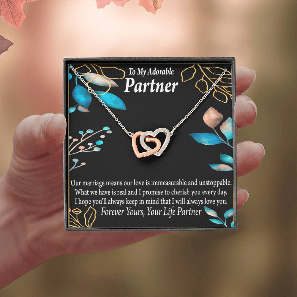 To My Partner Forever Yours Inseparable Pendant 18k Rose Gold Finish 16� Life Partner Keepsake Card - Interlocking Hearts Necklace