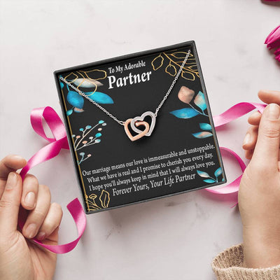 To My Partner Forever Yours Inseparable Pendant 18k Rose Gold Finish 16� Life Partner Keepsake Card - Interlocking Hearts Necklace