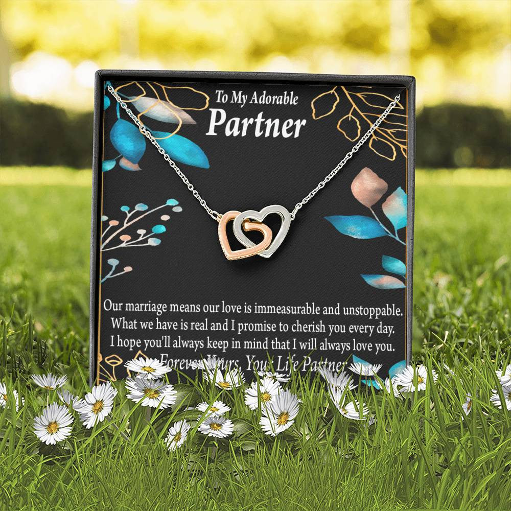 To My Partner Forever Yours Inseparable Pendant 18k Rose Gold Finish 16� Life Partner Keepsake Card - Interlocking Hearts Necklace
