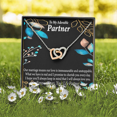 To My Partner Forever Yours Inseparable Pendant 18k Rose Gold Finish 16� Life Partner Keepsake Card - Interlocking Hearts Necklace
