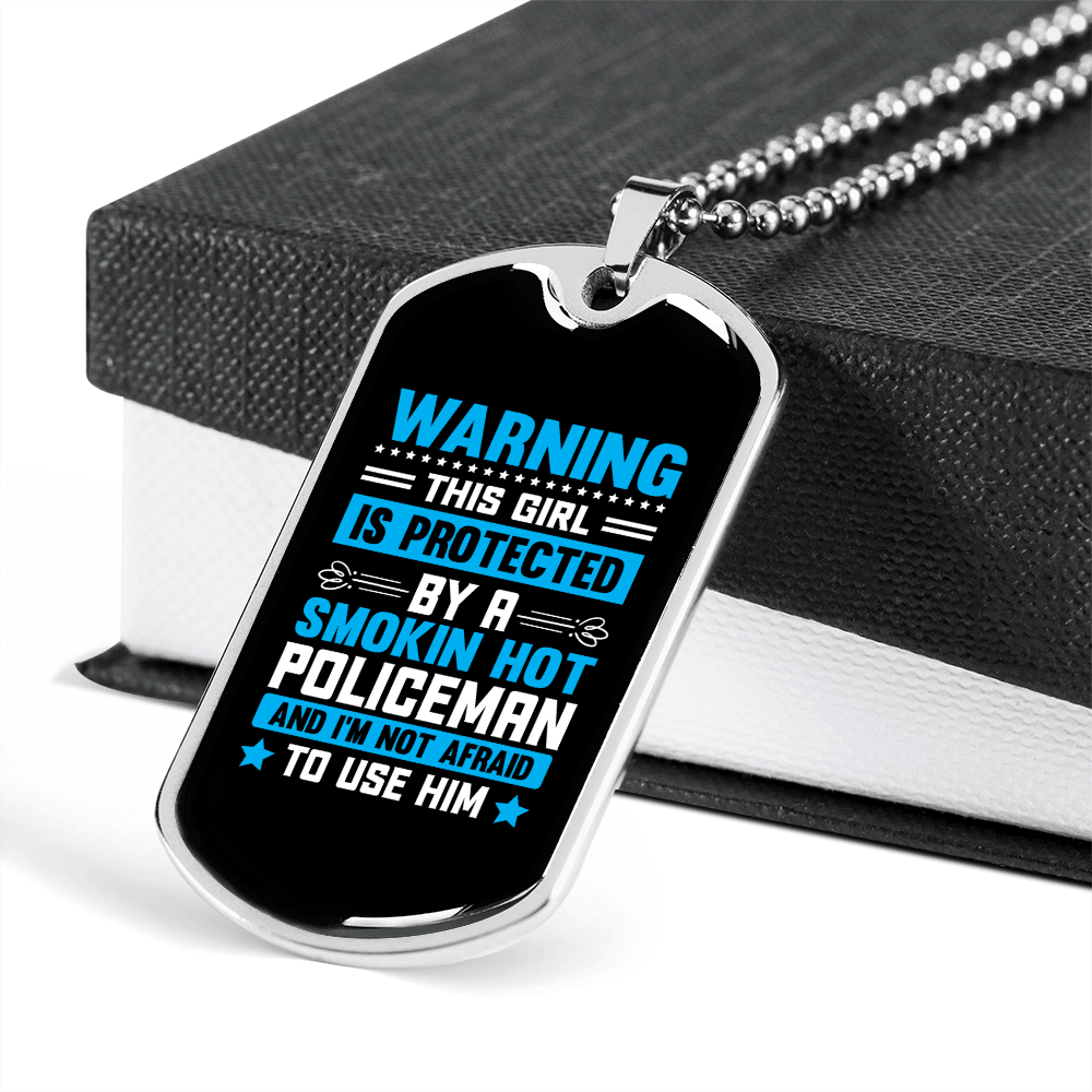 To My Girlfriend Smokin Hot Policeman Blue Necklace Stainless Steel or 18k Gold Dog Tag 24" Chain - Luxury Love Messages Dog Tag Gifts For Man, Woman