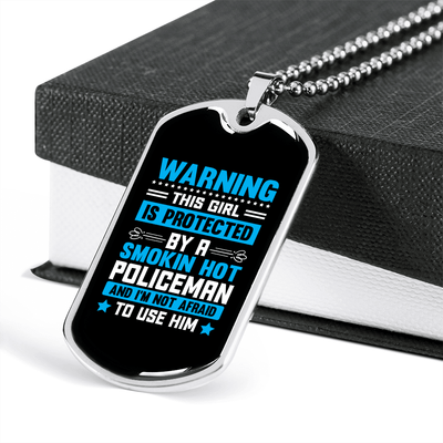 To My Girlfriend Smokin Hot Policeman Blue Necklace Stainless Steel or 18k Gold Dog Tag 24" Chain - Luxury Love Messages Dog Tag Gifts For Man, Woman