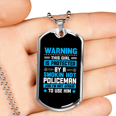 To My Girlfriend Smokin Hot Policeman Blue Necklace Stainless Steel or 18k Gold Dog Tag 24" Chain - Luxury Love Messages Dog Tag Gifts For Man, Woman