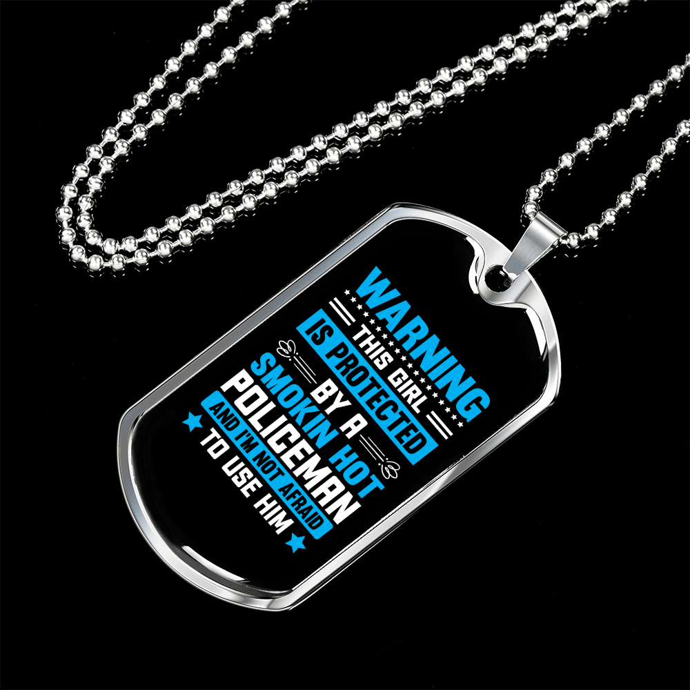 To My Girlfriend Smokin Hot Policeman Blue Necklace Stainless Steel or 18k Gold Dog Tag 24" Chain - Luxury Love Messages Dog Tag Gifts For Man, Woman