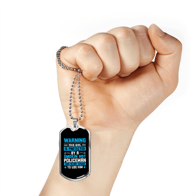 To My Girlfriend Smokin Hot Policeman Blue Necklace Stainless Steel or 18k Gold Dog Tag 24" Chain - Luxury Love Messages Dog Tag Gifts For Man, Woman
